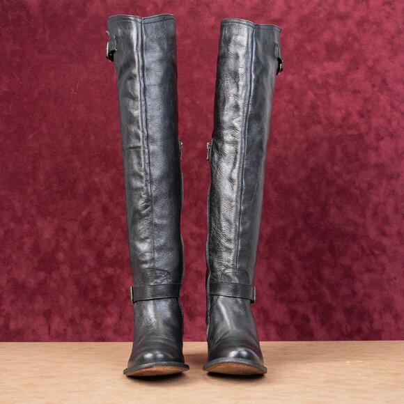 Steve Madden Women Vintage Retro 90s Black Leather Moto OTK Boots sz 7.5 - Picture 3 of 10